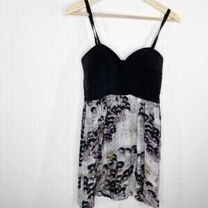 12th Street by Cynthia Vincent Women Black Floral Print Silk Mini Dress 2 Y2K